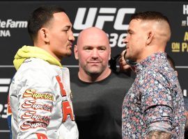 Max Holloway (left) and Dustin Poirier (right) will fight for the interim lightweight title on Saturday at UFC 236. (Image: Jeff Bottari/Zuffa/Getty)