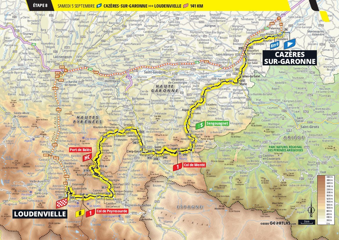 2020 Tour de France Map Stage 8 Cazeres-sur-Garonne Loudenvielle